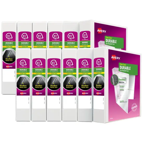 Avery Durable View 3 Ring Binder, 1.5" Slant Rings, 1 White Binder (17022) - 12 Pack {1}