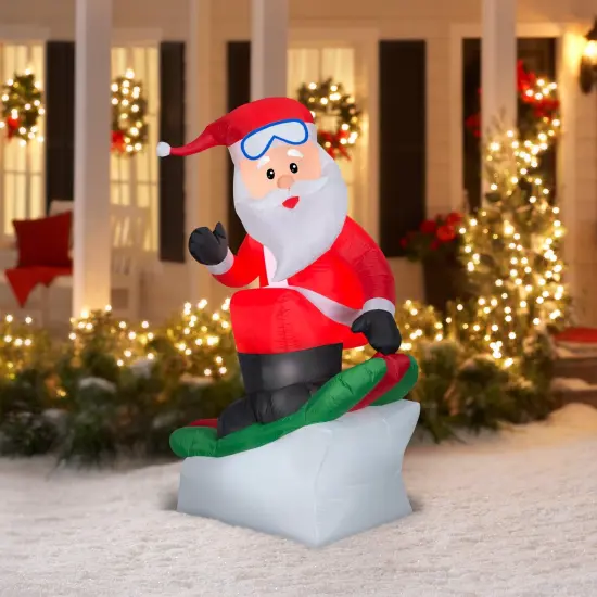 5.5' Gemmy Airblown Santa Claus Riding Snowboard Yard Decoration {2}