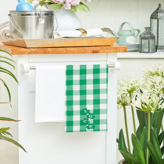 St. Patrick's Day Four Clover "Luck" Plaid Check Cotton Kitchen Dishtowel {6}