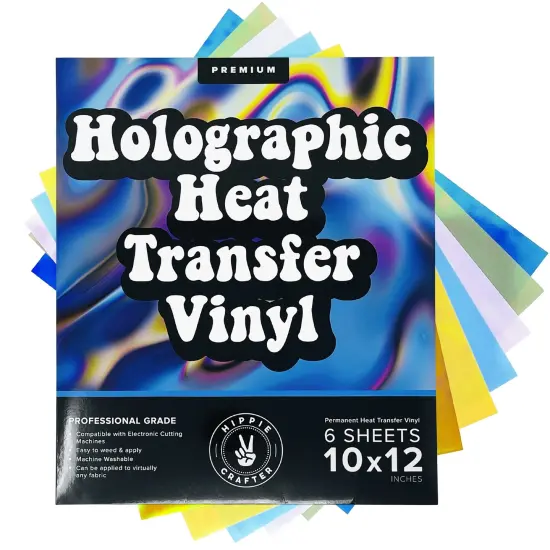 Holographic Permanent Vinyl HTV 6 Premium Permanent Vinyl Holographic Sheets Heat Transfer Holographic HTV Craft Foil Iridescent Opal Vinyl Sheets Without Roll in Gold Silver Chrome and Blue {1}