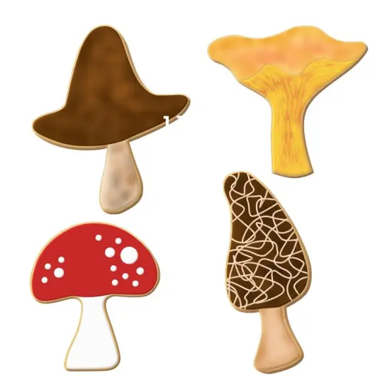 CookieCutter.Com Brand Mushroom 4 Pc Set. USA Tin Plate Steel. 4 in Morel, 3.25 in Chanterelle, 3.25 in Shitake, and 3.25 in Button {3}