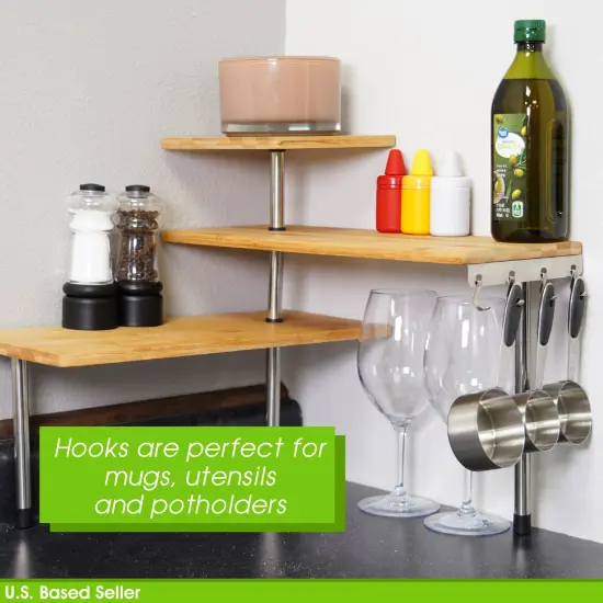 7Penn Kitchen Counter Organizer Plant Shelf - Tiered Display Stand with Hooks {4}