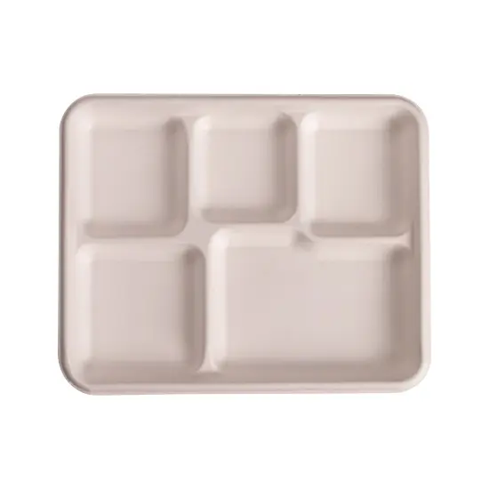 Natural 5 Compartment Compostable Disposable Paper Plate (125 Trays) {2}