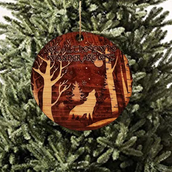Not all Those Who Wander are Lost WINTER WOLF - Cedar Ornament {3}