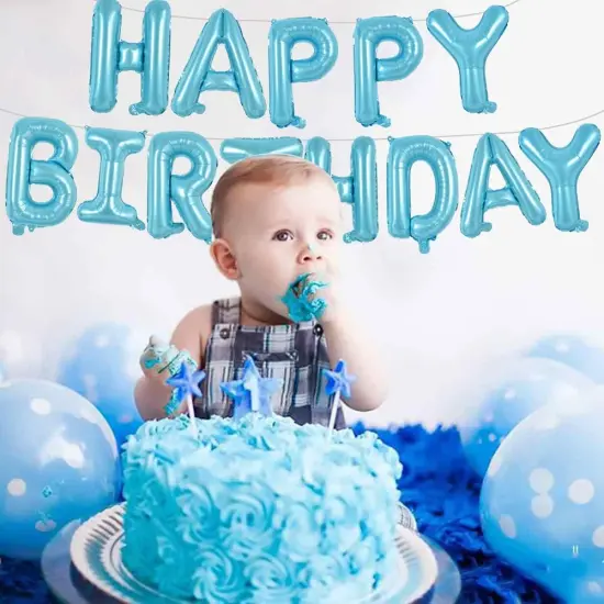 Colorful Celebrations: 16-Inch Mylar Foil Happy Birthday Balloons Banner - Eco-Friendly Decor for All Ages! Light blue {2}