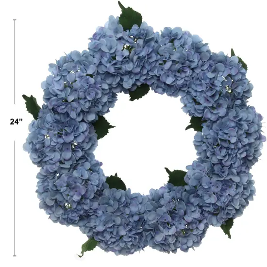 24" Azure Blue Hydrangea Wreath with Grapevine Ring by Floral Home&reg; {2}