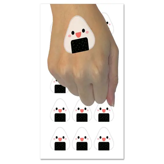 Kawaii Cute Onigiri Rice Ball Temporary Tattoo Water Resistant Fake Body Art Set Collection (1 Sheet) {1}