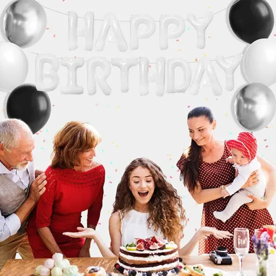 Colorful Celebrations: 16-Inch Mylar Foil Happy Birthday Balloons Banner - Eco-Friendly Decor for All Ages! White {2}