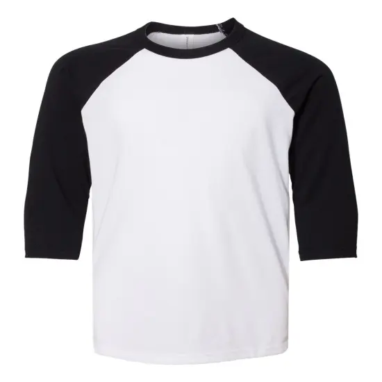 BELLA + CANVAS&reg; Youth Three-Quarter Sleeve Baseball Tee - 3200Y White/ black {1}