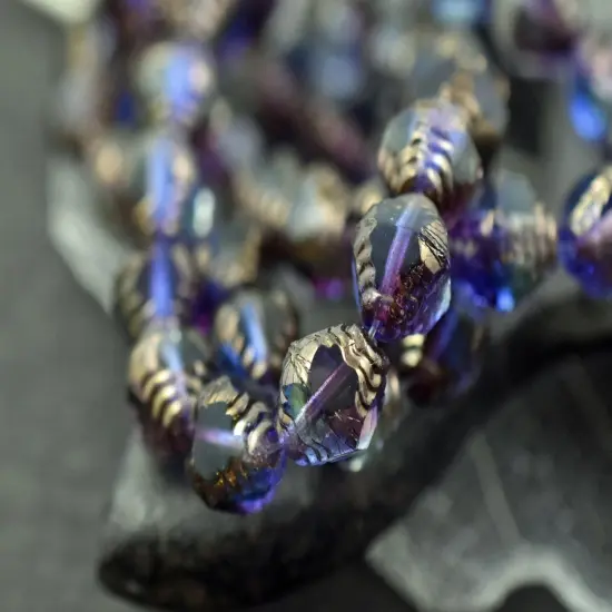 *15* 10x8mm Bronze Washed Blended Amethyst Sapphire Jonquil Faceted Bicone Beads {3}