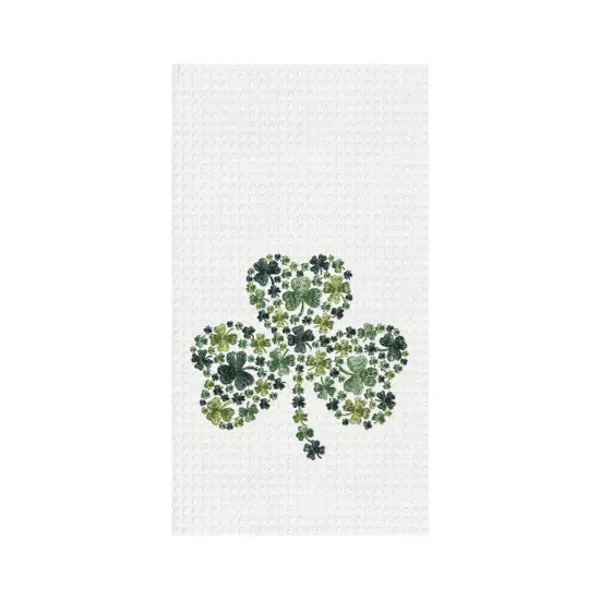 St. Patrick's Day Irish Shamrocks Embroidered Waffle Weave Kitchen Dishtowel {1}