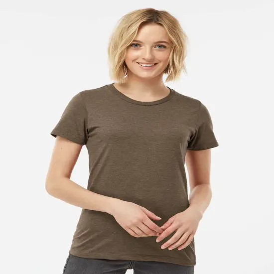 Tultex&reg; Women's Premium Cotton Blend Crew Neck Short Sleeve T-Shirt Brown heather {1}