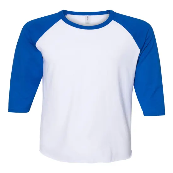 JERZEES&reg; Three-Quarter Sleeve Raglan Baseball Ringspun Crewneck T-Shirt White/ royal {1}