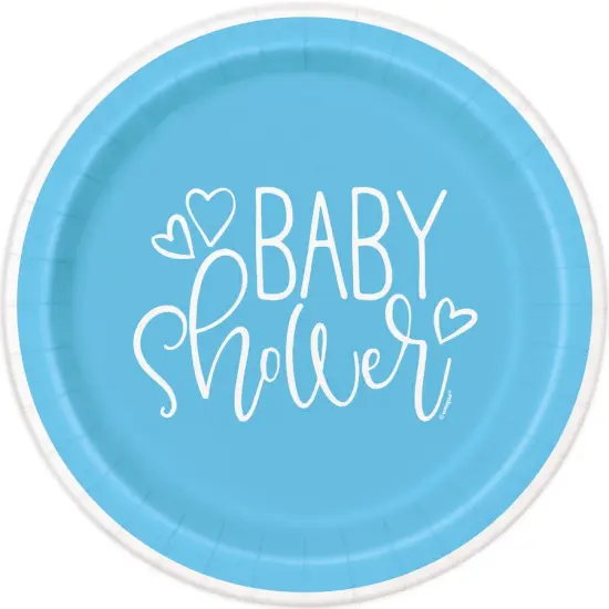 Blue Hearts Baby Shower Round 7" Dessert Plates, 8ct {1}