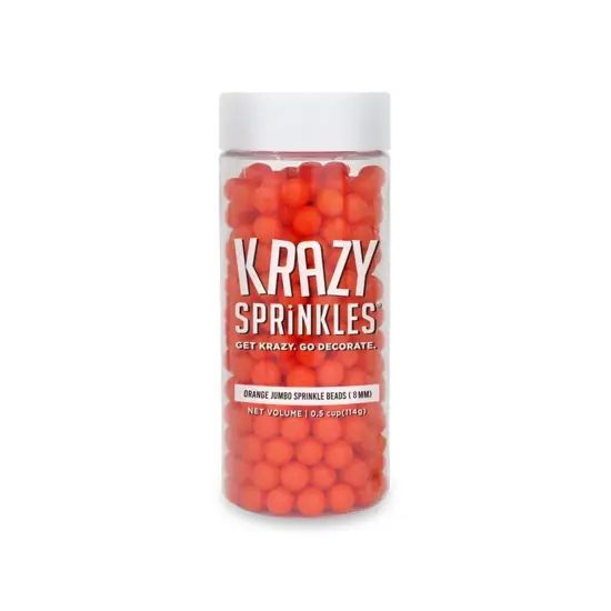 Krazy Sprinkles - Orange 8mm Beads (1/2 Cup, 1x Jar) for Cakes, Ice Cream & Cookies {4}