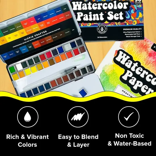 Professional Watercolor Paint Set Adult 36 Water Colors for Adult Paints Kit Color Pallet 36 pc Palette with Brush Pen | Water Color Paints to Paint with Water Portable Travel {4}