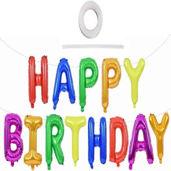 Colorful Celebrations: 16-Inch Mylar Foil Happy Birthday Balloons Banner - Eco-Friendly Decor for All Ages! Rainbow {2}