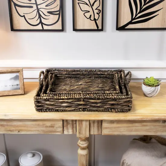 Northlight Rectangular Water Hyacinth Trays with Handles - 13.75" - Brown - Set of 3 {4}