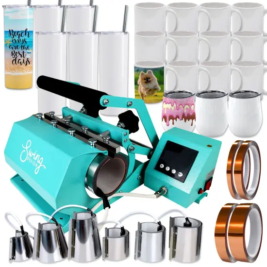 Swing Design 7-in-1 Tumbler Heat Press 20oz/30oz Bundle - Turquoise {1}