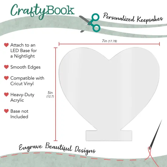 CraftyBook Heart-Shaped Acrylic Boards 4 Pack 5x7in Clear Sheets {2}