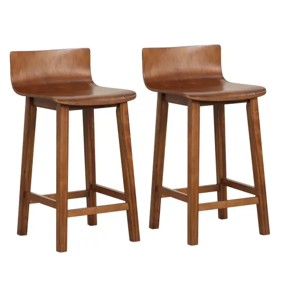 Costway 24.5" Wood Bar Stools Set of 2 with Solid Back & Seat Mid Century Bar Chairs Brown/Black/White {9}
