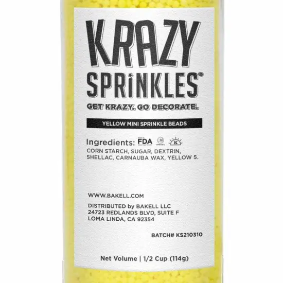 Krazy Sprinkles - Yellow Mini Beads (1/2 Cup, 1x Jar) for Cakes, Ice Cream & Cookies {4}