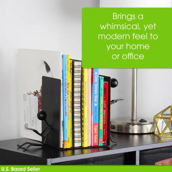 7Penn Black Stick Figure Metal Bookends - 2pc Decorative Book Ends for Shelves {3}