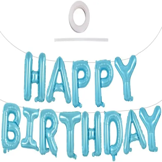 Colorful Celebrations: 16-Inch Mylar Foil Happy Birthday Balloons Banner - Eco-Friendly Decor for All Ages! Light blue {1}