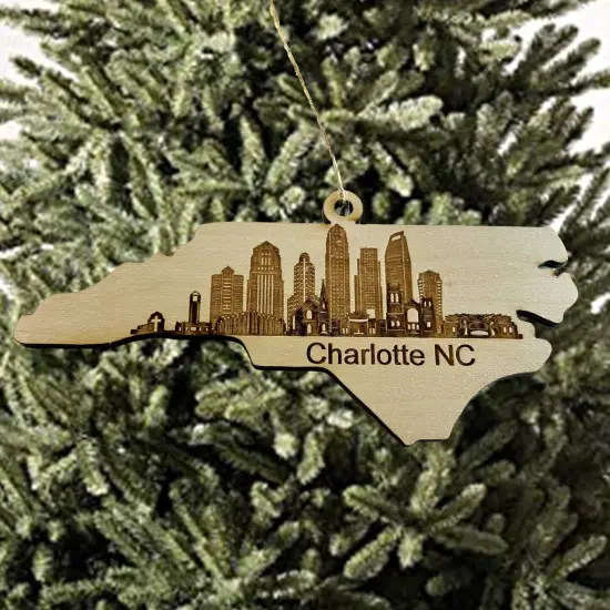 Ornament - Charlotte NC Skyline - Raw Wood Ornament {4}