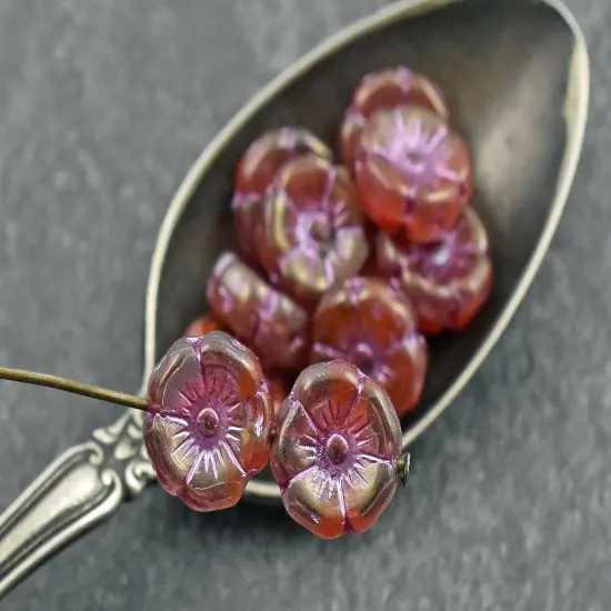 *12* 12mm Pink Washed Boysenberry Luster Hawaiian Flower Beads {3}