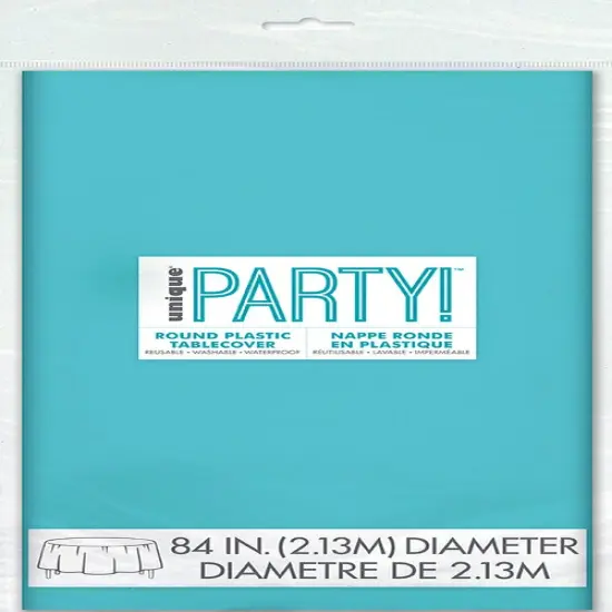 Terrific Teal Round Plastic Table Cover, 84", 1ct {1}