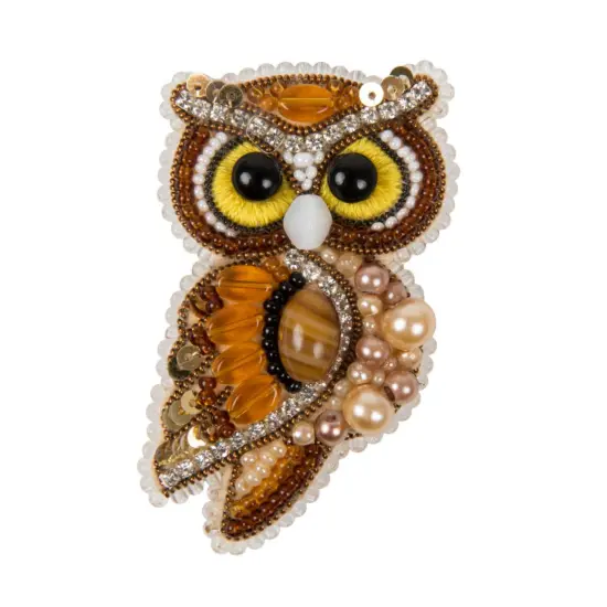 Beadwork kit for creating brooch Crystal Art Owl BP-346C {1}