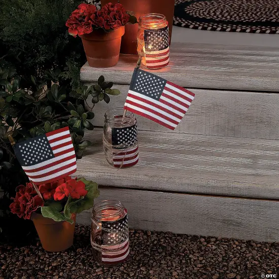 6" x 4" Small Cloth American Flags on Wooden Sticks - 12 Pc. {3}