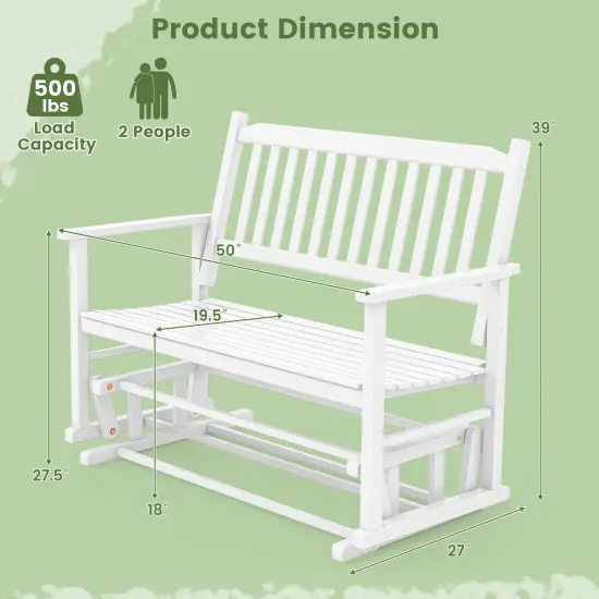 2 Seats Outdoor Glider Bench With Armrests And Slatted Seat-White {4}