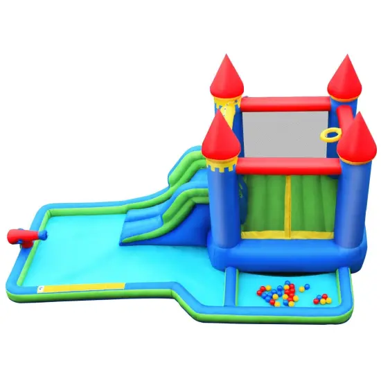 Inflatable Bounce House Castle Water Slide With Climbing Wall And 550w Blower {4}