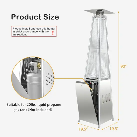 Silver 42000 BTU Pyramid Patio Heater with Wheels {4}
