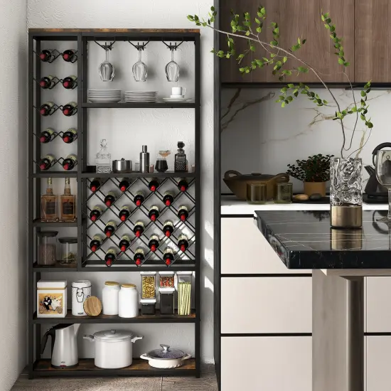 Industrial Floor Wine Rack With 3 Rows Of Stemware Racks {2}