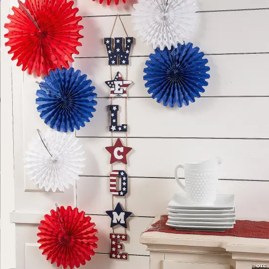 Patriotic Vertical Hanging Welcome Sign {1}