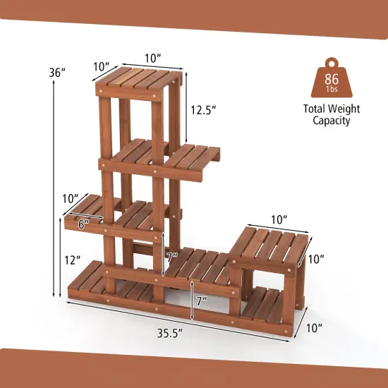 6 Tier Wooden Plant Stand with Hallow-out and High Low Design {5}