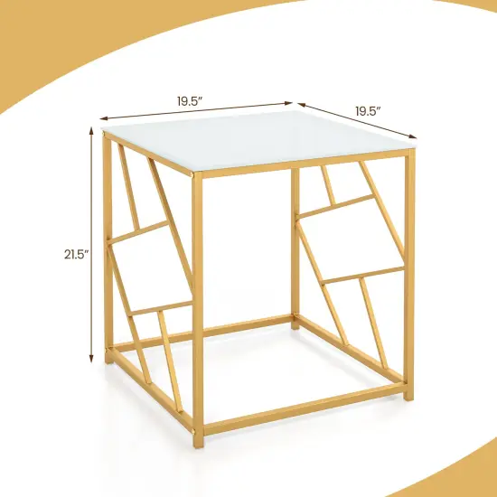 Square End Table With Tempered Glass Tabletop And Gold Finish Geometric Frame-golden {5}