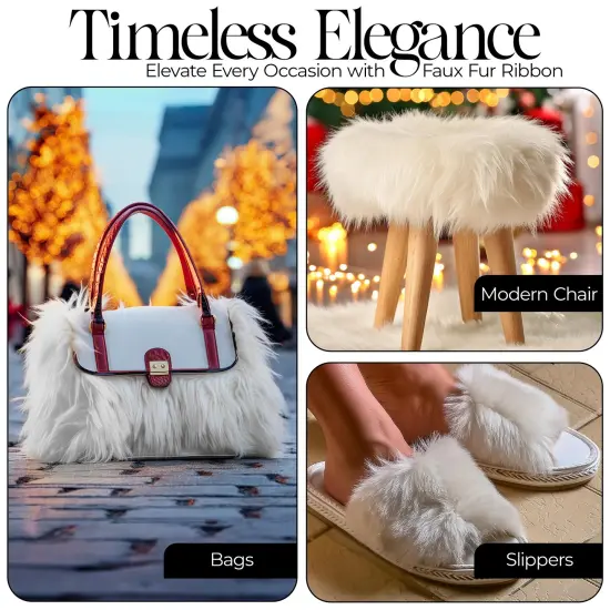 FabricLA | Faux Fur Ribbon Trim Fabric - 3" Wide x 36" Long (3 FT) - Soft Christmas Fur Great for Crafting, Sewing, and Decorating - White {5}