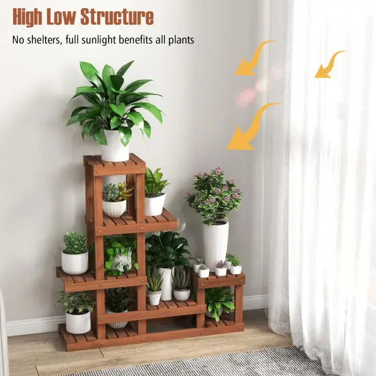 6 Tier Wooden Plant Stand with Hallow-out and High Low Design {6}