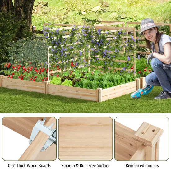 Raised Garden Bed With 2 Planter Boxes And 3 Trellis-Natural {6}