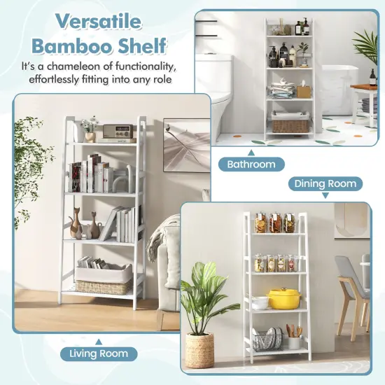 47.5 Inch 4-tier Multifunctional Bamboo Bookcase Storage Stand Rack-white {6}