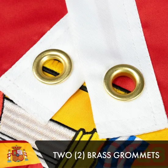 G128 Spain (Spanish) Flag | 3x5 feet | Double Sided Embroidered 210D Indoor/Outdoor, Brass Grommets, Heavy Duty Polyester {3}