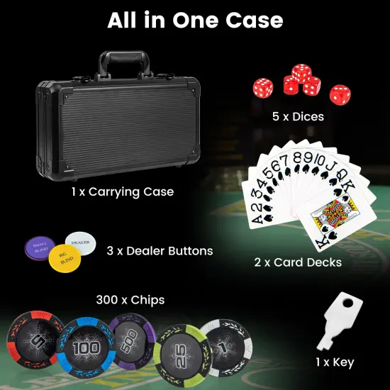 14 Gram Texas Holdem Poker Chip Set 300 Pieces Claytec Chips {5}