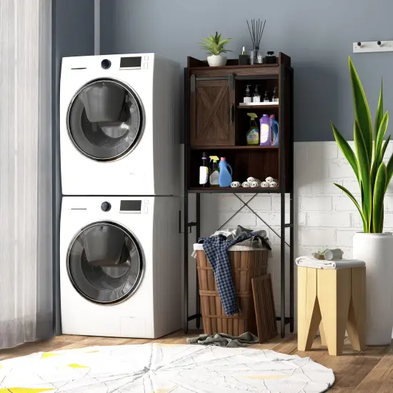 4-tier Multifunctional Toilet Storage Cabinet With Adjustable Shelf And Sliding Barn Door {3}