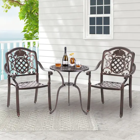 Patio Cast Aluminum Dining Chairs Set Of 2 Metal Armchairs Stackable-Copper {1}
