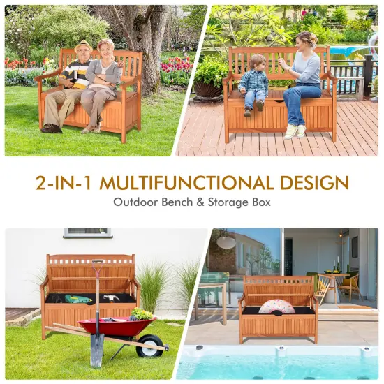 33 Gallon Wooden Storage Bench with Liner for Patio Garden Porch {3}