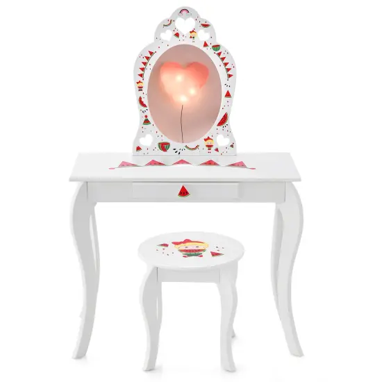2 In 1 Children Pretend Makeup Vanity Set With Removable Mirror And Storage Drawer-White {4}